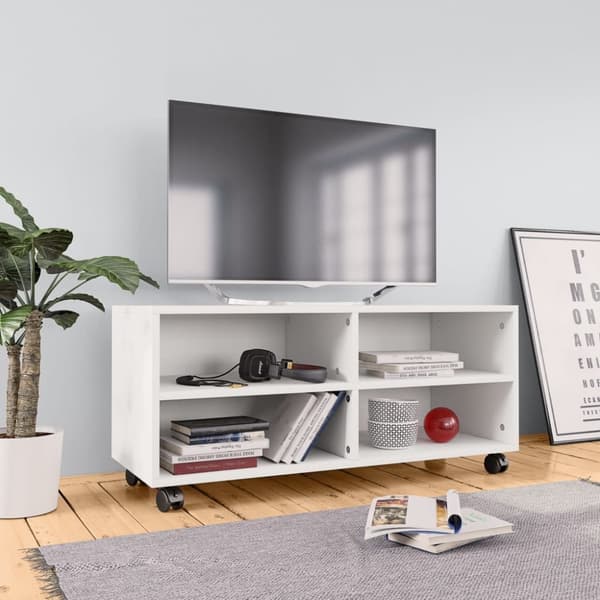 Tv-bord med hjul 90x35x35 cm konstrueret træ hvid - Tv-skab - Tv-skabe - Home & Living