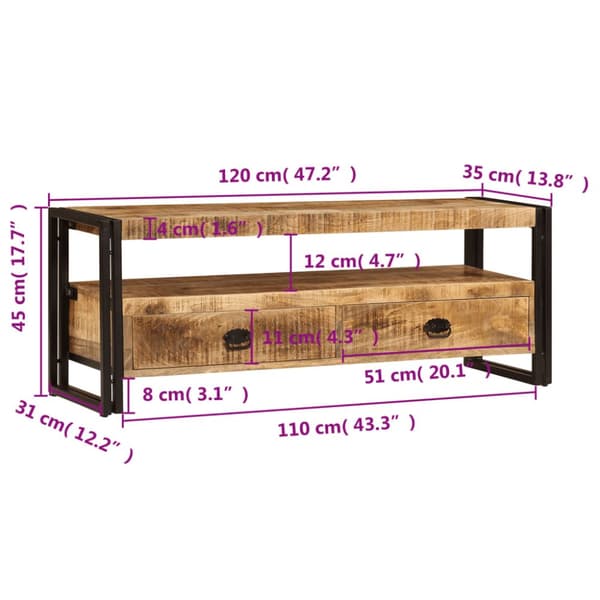 TV-bänk 120x35x45 cm massivt mangoträ - TV-skåp - Träskåp - Home & Living