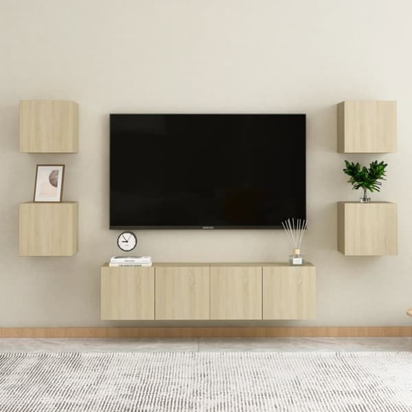 6-osainen TV-kaappisarja Sonoma-tammi tekninen puu - TV-kaappi - TV-kaapit - Home & Living