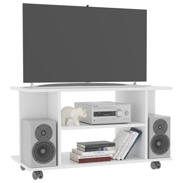 TV-taso rullapyörillä valkoinen 80x40x45 cm tekninen puu - TV-taso - TV-tasot - Home & Living
