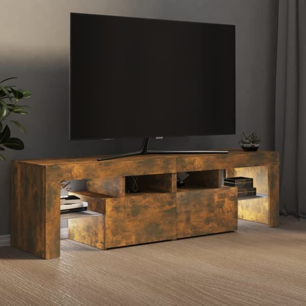 Tv-bänk med LED-belysning rökfägrad ek 140x36,5x40 cm - TV-bänk - TV-bänkar - Home & Living