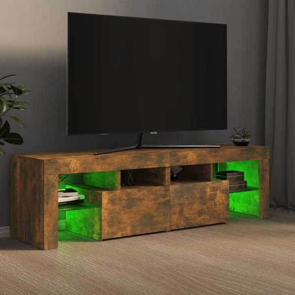 Tv-bänk med LED-belysning rökfägrad ek 140x36,5x40 cm - TV-bänk - TV-bänkar - Home & Living