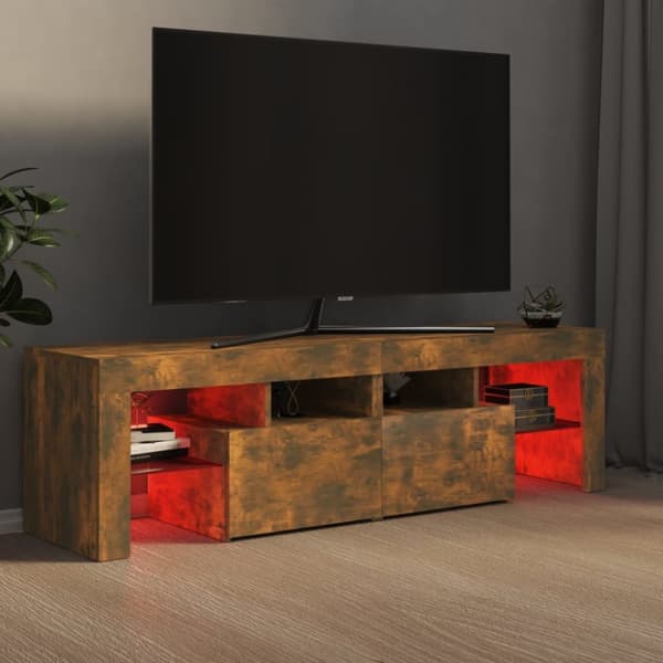 Tv-bänk med LED-belysning rökfägrad ek 140x36,5x40 cm - TV-bänk - TV-bänkar - Home & Living