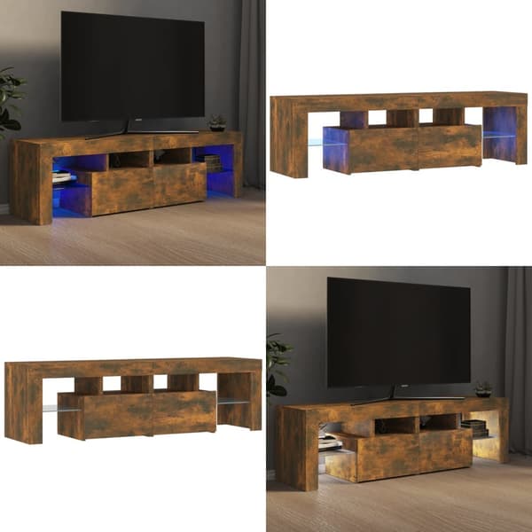 Tv-bänk med LED-belysning rökfägrad ek 140x36,5x40 cm - TV-bänk - TV-bänkar - Home & Living