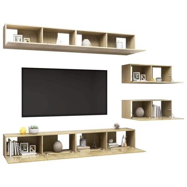 Tv-skabe 6 dele spånplade sonoma-eg - Tv-skab Sæt - Tv-skabssæt Væghængt Tv-skab - Home & Living