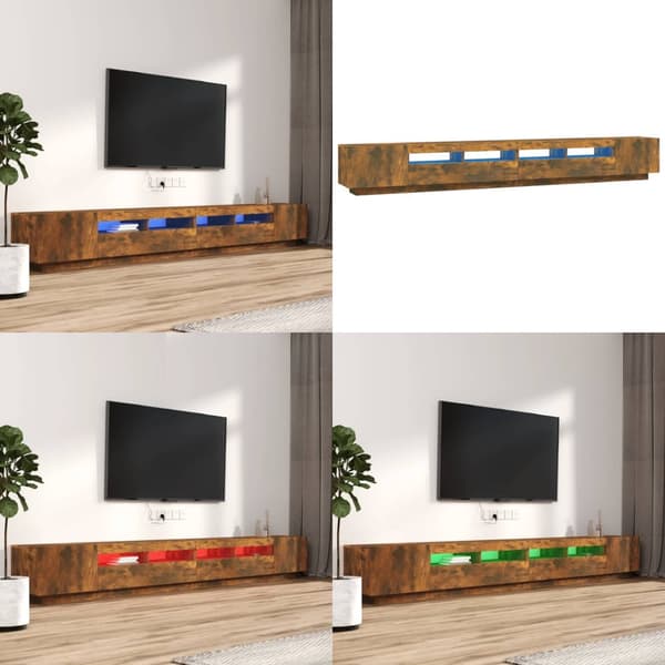 TV-skåp 3 delar med LED rökfärgad ek konstruerat trä - TV-bänk - TV-bänkar - Home & Living