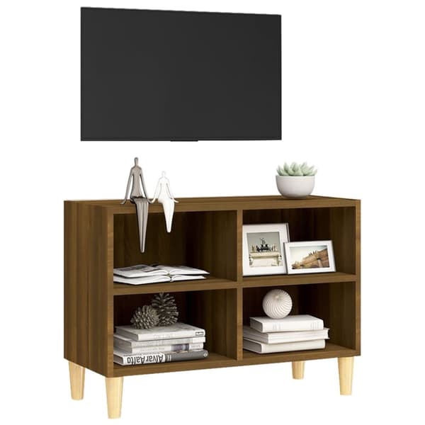 TV-bänk med massiva träben brun ek 69,5x30x50 cm - TV-skåp - TV-bänk - Home & Living