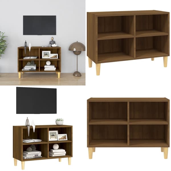 TV-bänk med massiva träben brun ek 69,5x30x50 cm - TV-skåp - TV-bänk - Home & Living