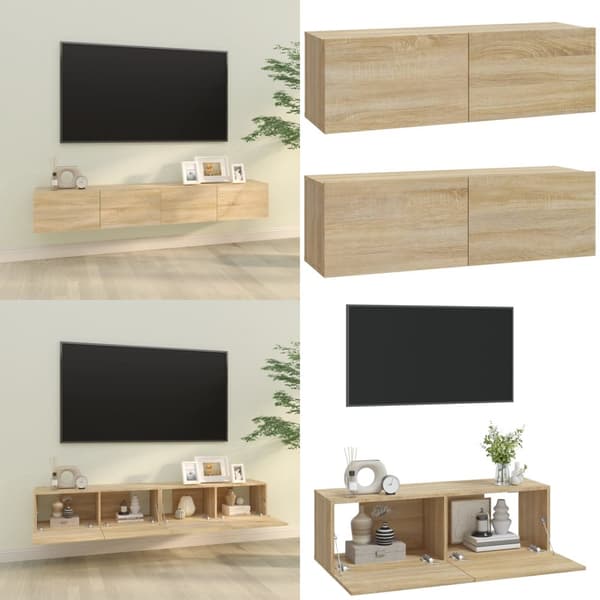 Væghængte tv-skabe 2 stk. 100x30x30cm konstrueret træ sonoma-eg - Væghængt Tv-skab - Væghængte Tv-skabe - Home & Living