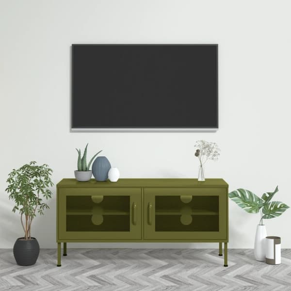 Tv-bänk olivgrön 105x35x50 cm stål - TV-skåp - Hifi -skåp - Home & Living