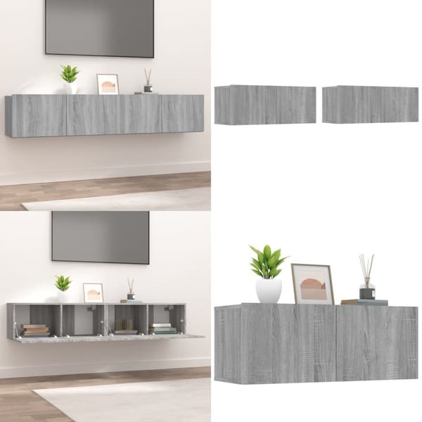 TV-bänk 2 st grå sonoma 80x30x30 cm konstruerat trä - TV-bänk - TV-bänkar - Home & Living