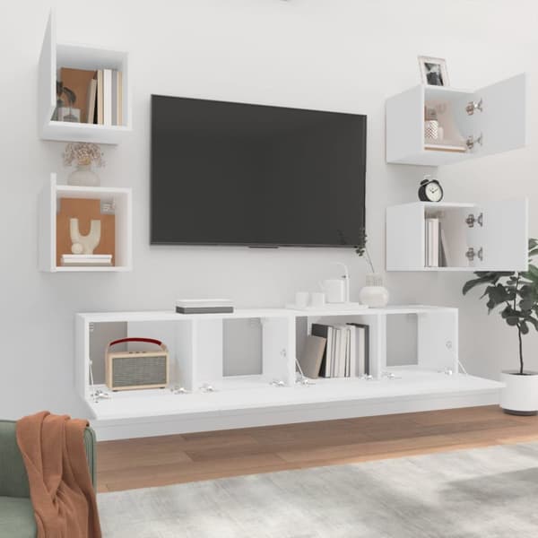 Tv-skabssæt 6 dele konstrueret træ hvid - Tv-skab - Tv-skabe - Home & Living