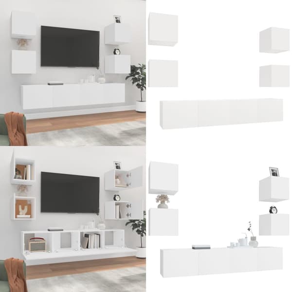 Tv-skabssæt 6 dele konstrueret træ hvid - Tv-skab - Tv-skabe - Home & Living