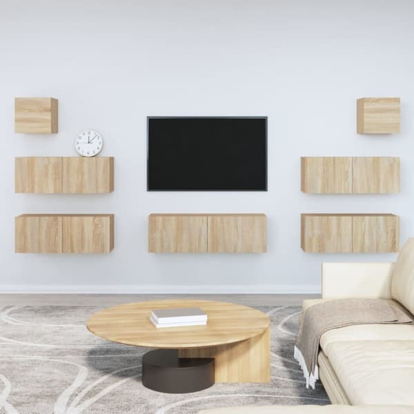 Tv-skabssæt 7 dele konstrueret træ sonoma-eg - Tv-skab - Tv-skabe - Home & Living