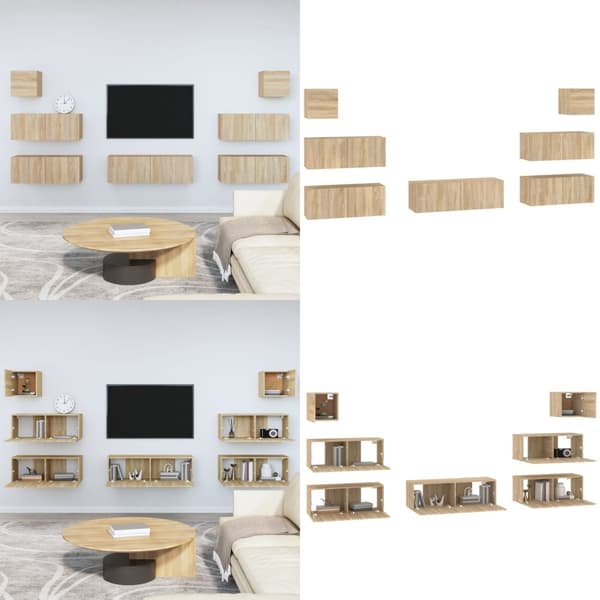 Tv-skabssæt 7 dele konstrueret træ sonoma-eg - Tv-skab - Tv-skabe - Home & Living