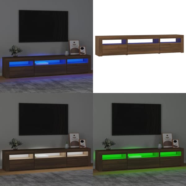 Tv-bord med LED-lys 195x35x40 cm brun egetræsfarve - Tv-skab - Tv-skabe - Home & Living