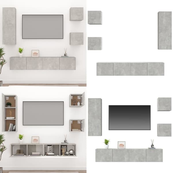 5-osainen TV-kaappisarja betoninharmaa tekninen puu - TV-taso - TV-taso - Home & Living