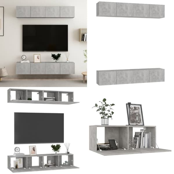 TV-skåp 4 st betonggrå 80x30x30 cm konstruerat trä - TV-skåp - Hifi -skåp - Home & Living
