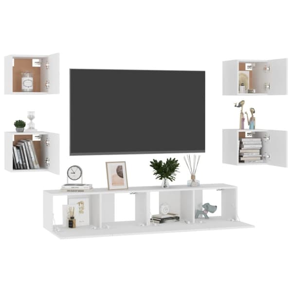 Tv-skabssæt 6 dele konstrueret træ hvid - Tv-skab - Tv-skabeter - Home & Living