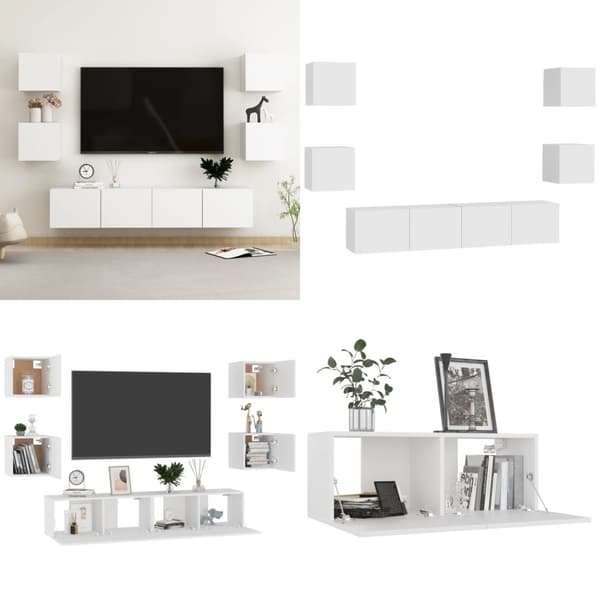 6-osainen TV-kaappisarja valkoinen tekninen puu - TV-kaappi - TV-kaapit - Home & Living