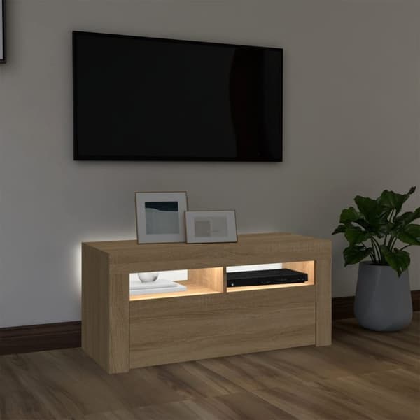 TV-bänk med LED-belysning sonoma-ek 90x35x40 cm - Tv-bänk - Tv-bänkar - Home & Living