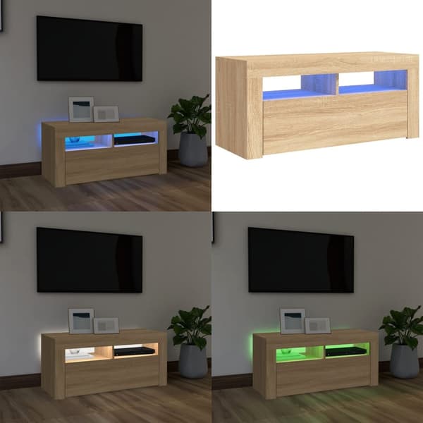 TV-bänk med LED-belysning sonoma-ek 90x35x40 cm - Tv-bänk - Tv-bänkar - Home & Living
