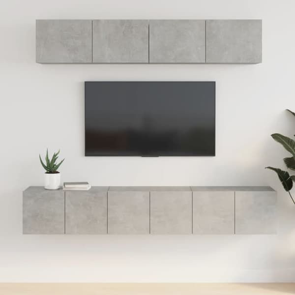 5-osainen TV-kaappisarja betoninharmaa tekninen puu - TV-kaappisarja - TV-kaappisarjat - Home & Living