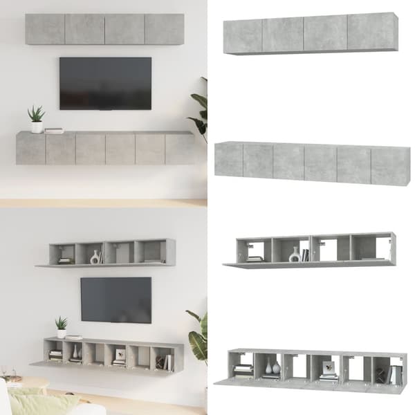 5-osainen TV-kaappisarja betoninharmaa tekninen puu - TV-kaappisarja - TV-kaappisarjat - Home & Living