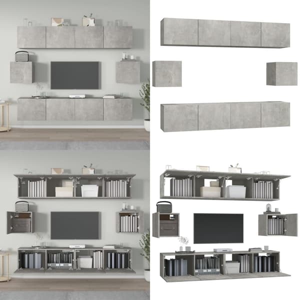 Tv-skåp 6 delar betonggrå konstruerat trä - TV-bänk - TV-bänkar - Home & Living