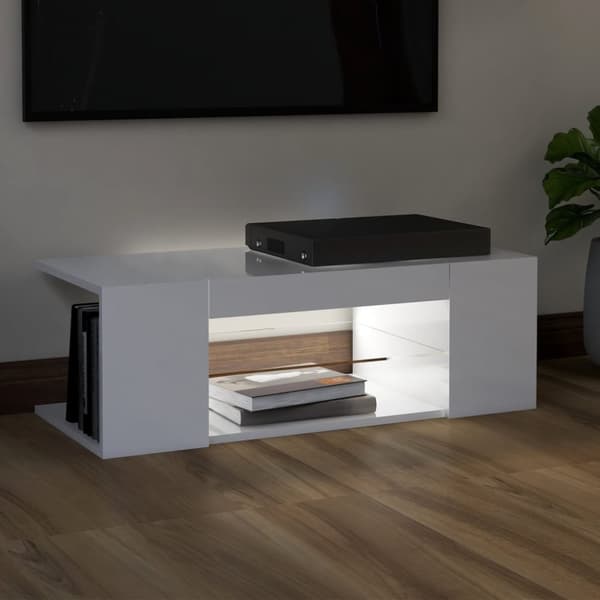 Tv-skab med LED-lys 90x39x30 cm hvid højglans - Tv-skab - Tv-skabe - Home & Living