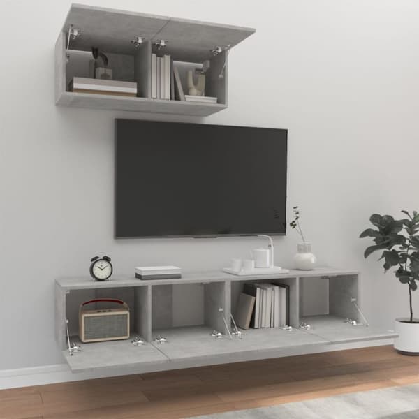 Tv-skabssæt 3 dele konstrueret træ betongrå - Tv-skab - Tv-skabe - Home & Living