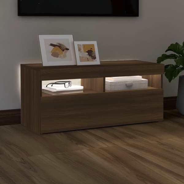 Tv-bord med LED-lys 90x35x40 cm brun egetræsfarve - Tv-bord - Tv-borde - Home & Living