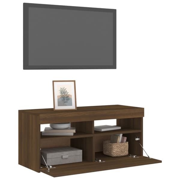 Tv-bord med LED-lys 90x35x40 cm brun egetræsfarve - Tv-bord - Tv-borde - Home & Living