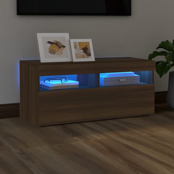 Tv-bord med LED-lys 90x35x40 cm brun egetræsfarve - Tv-bord - Tv-borde - Home & Living
