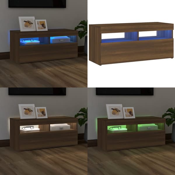 Tv-bord med LED-lys 90x35x40 cm brun egetræsfarve - Tv-bord - Tv-borde - Home & Living