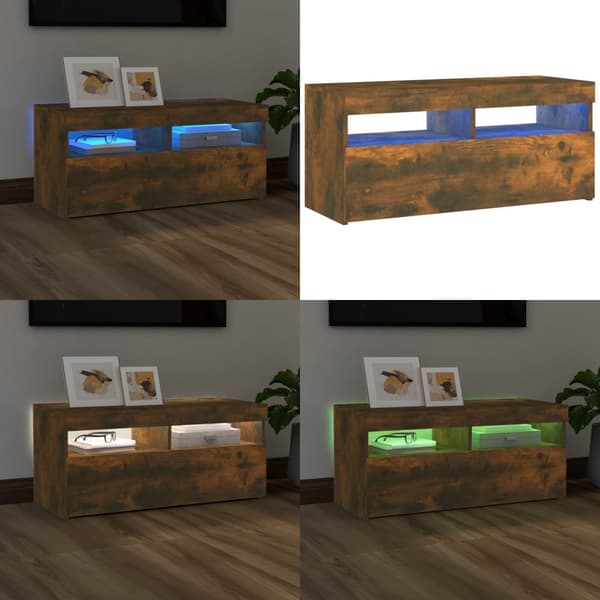 Tv-bänk med LED-belysning rökfärgad ek 90x35x40 cm - TV-bänk - TV-bänkar - Home & Living