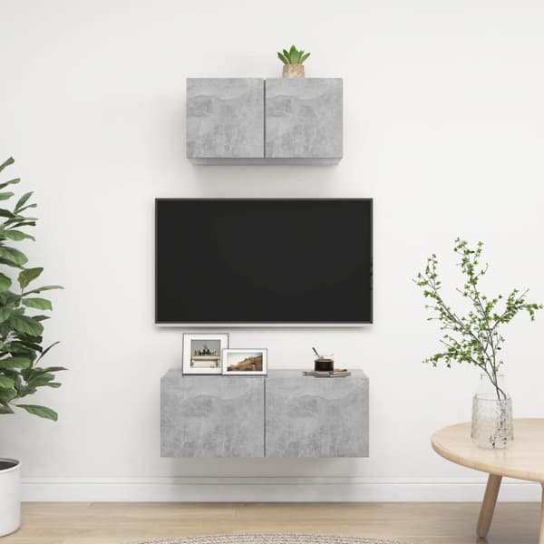 2-osainen TV-kaappisarja betoninharmaa tekninen puu - TV-kaappisarja - TV-kaappisarjat - Home & Living