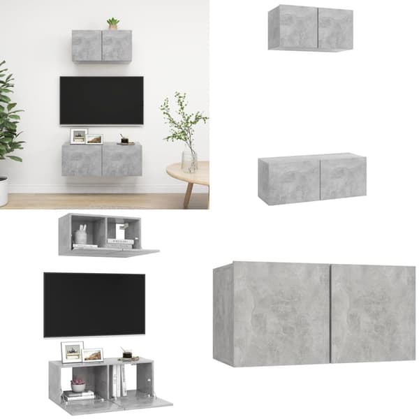 2-osainen TV-kaappisarja betoninharmaa tekninen puu - TV-kaappisarja - TV-kaappisarjat - Home & Living