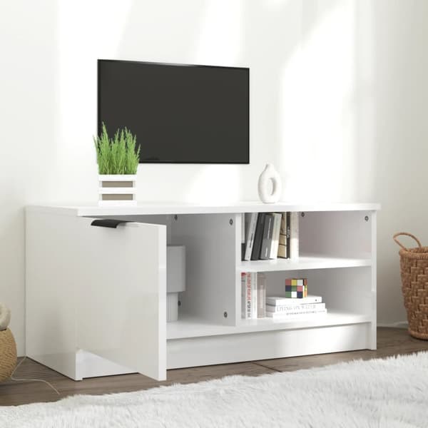 Tv-bänk vit högglans 80x35x36,5 cm konstruerat trä - Tv-bänk - Tv-bänkar - Home & Living