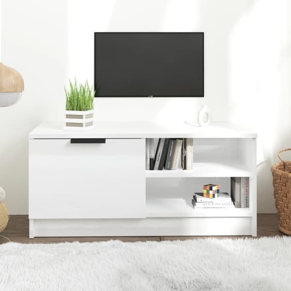 Tv-bänk vit högglans 80x35x36,5 cm konstruerat trä - Tv-bänk - Tv-bänkar - Home & Living