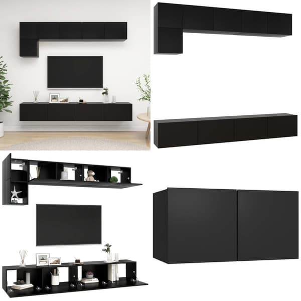 Tv-skabssæt 5 dele konstrueret træ sort - Tv-skab - Tv-skabe - Home & Living