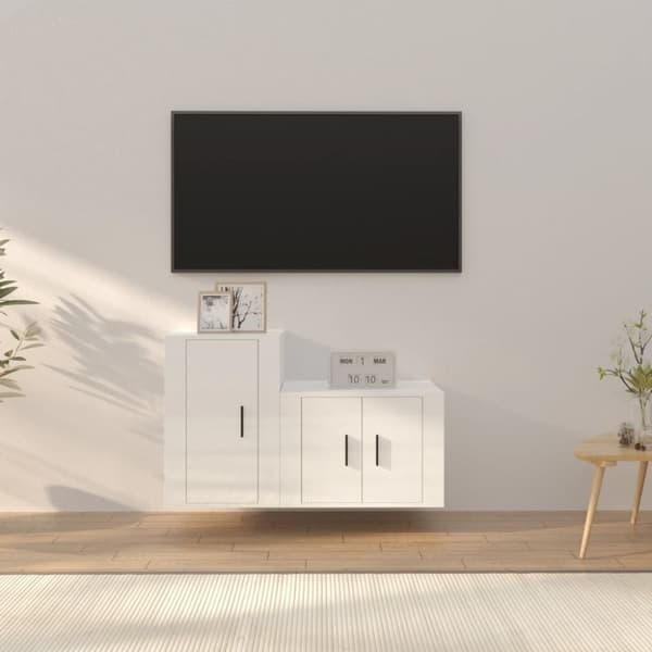 Tv-skabssæt 2 dele konstrueret træ hvid højglans - Tv-skab - Tv-skabe - Home & Living