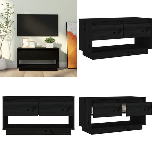 Tv-bänk svart 74x34x40 cm massiv furu - TV-bänk - TV-bänkar. TV-skåp - Home & Living