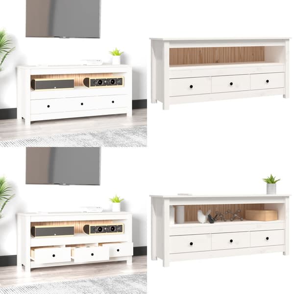 TV-taso valkoinen 114x35x52 cm täysi mänty - TV-taso - TV-taso - Home & Living