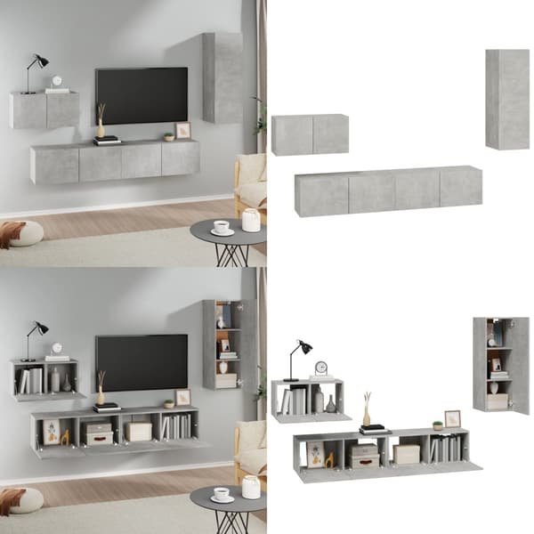 4-osainen TV-kaappisarja betoninharmaa tekninen puu - TV-kaappisarja - TV-kaappisarjat - Home & Living