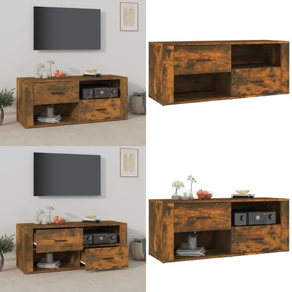 Tv-bänk rökfärgad ek 100x35x40 cm konstruerat trä - TV-bänk - TV-bänkar - Home & Living