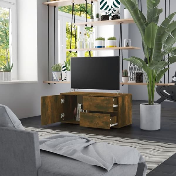 Tv-bänk rökfärgad ek 80x34x36 cm konstruerat trä - TV-bänk - TV-bänkar - Home & Living