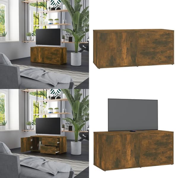 Tv-bänk rökfärgad ek 80x34x36 cm konstruerat trä - TV-bänk - TV-bänkar - Home & Living