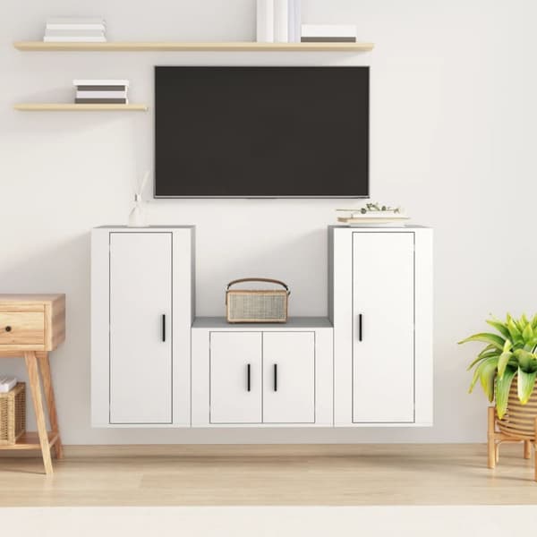 Tv-skabssæt 3 dele konstrueret træ hvid - Tv-skab - Tv-skabe - Home & Living