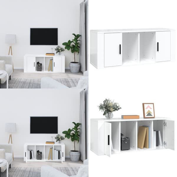 TV-skåp vit högglans 100x35x40 cm konstruerat trä - TV-bänk - TV-bänkar - Home & Living